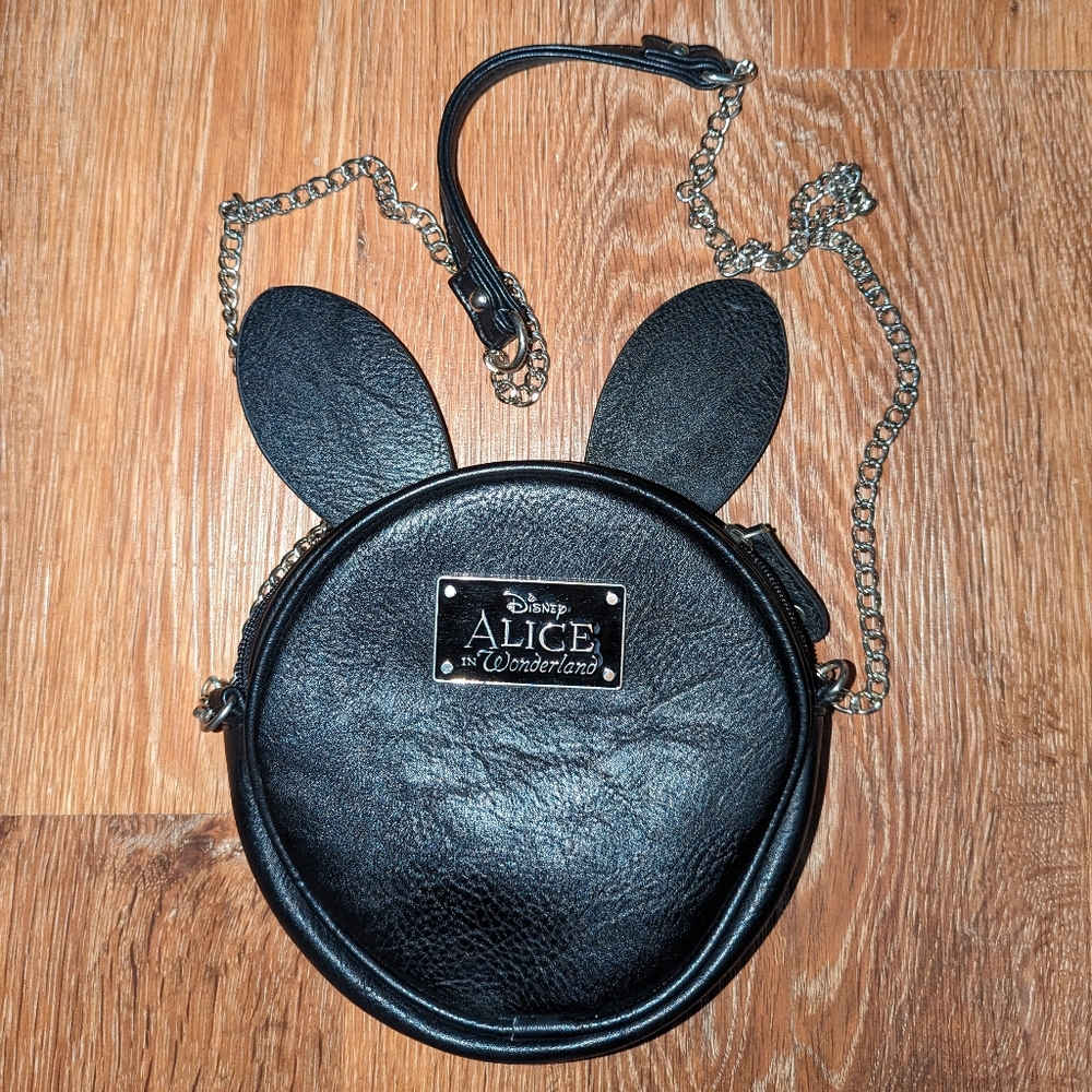 ALICE IN WONDERLAND BLACK RABBIT CLOCK CANTEEN BAG / CROSS BODY BAG